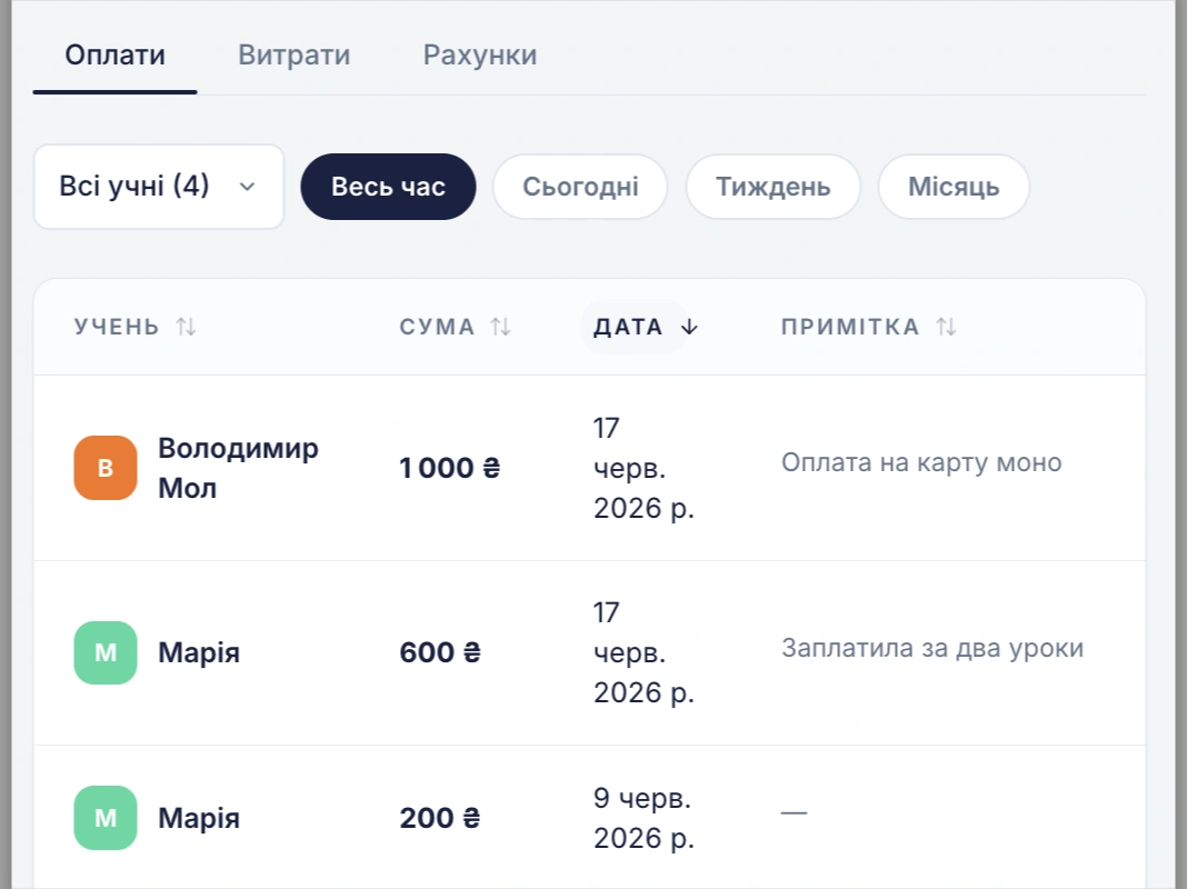 Оплати та баланс у Lessn (мобільна версія)